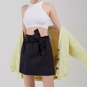 Urban Outfitters Tiffany Black Cotton Twill Paperbag Waist Mini Skirt Women's S